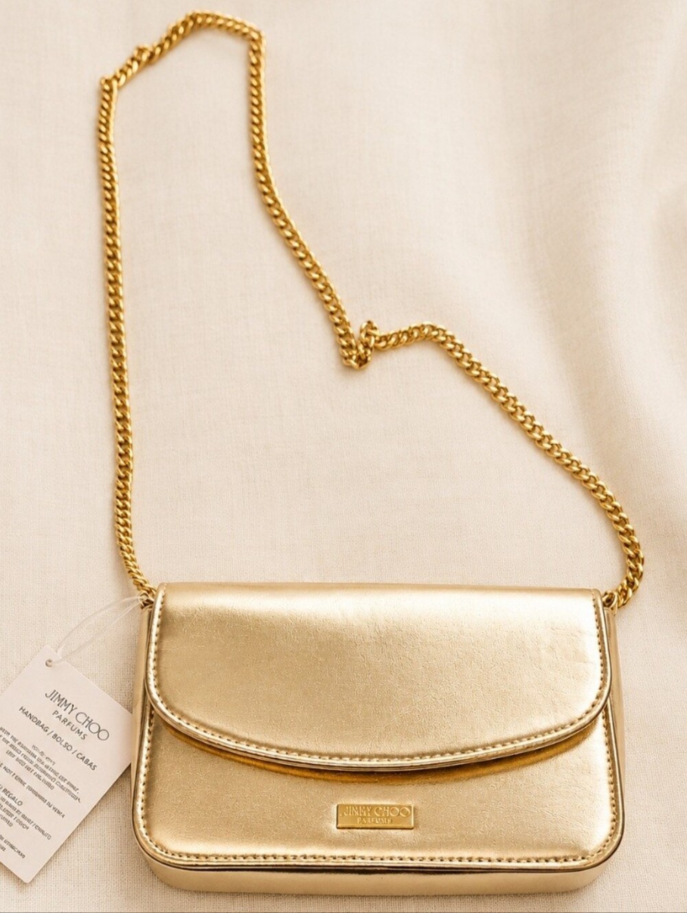 Jimmy Choo Parfums Metallic Gold Chain Evening Bag NWT